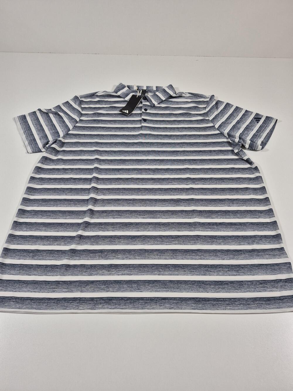 Adidas Polo Shirt Mens 2XL Blue Striped Golf Performance Jersey HS7580